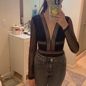 Lulus NWT sexy black long sleeved bodysuit